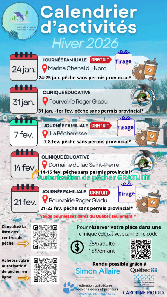 Calendrier d'activité pour l'hiver 2026